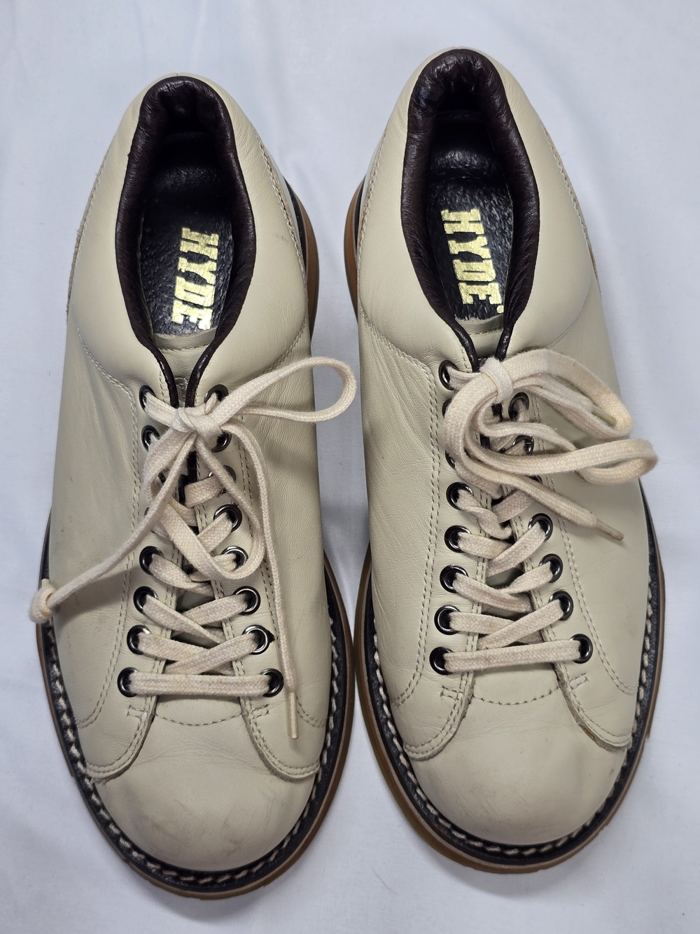 Vintage Hyde Cream Leather Lace Up Bowling Shoes Low Top Oxfords US 9.5